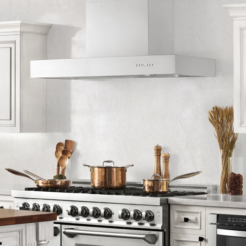 36" KECOM 700 CFM Ducted Wall Mount Range Hood in Brushed 430 Stainless Steel, 42"