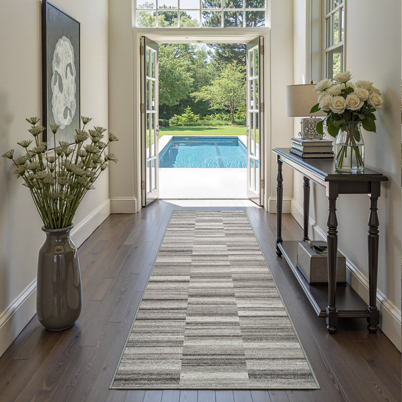 Tapis lavable moderne à motif abstrait moderne, Tapis de couloir : 3 pi x 10 pi, Gris