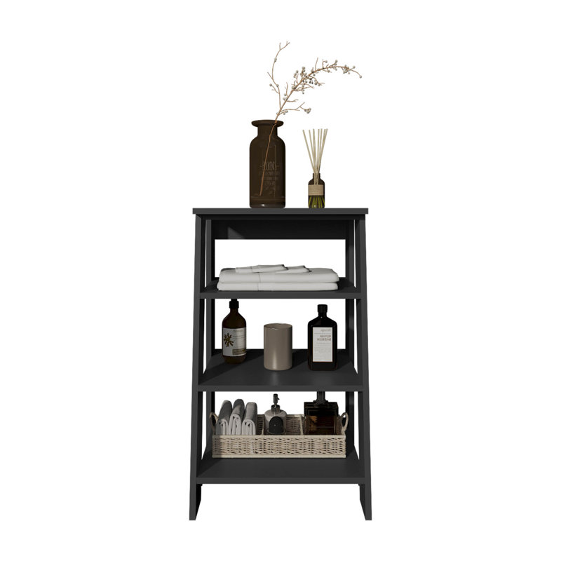 Rangement à 4 tablettes pour salle de bain, table d'appoint et salon High, Noir, noir, noir, noir