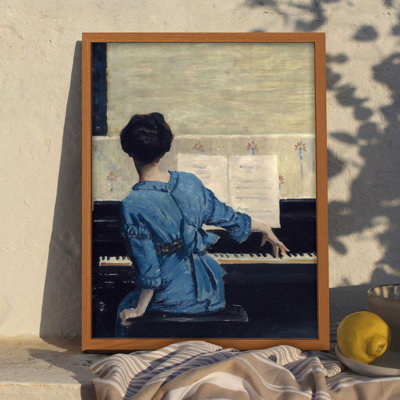 Art mural musical, reproduction encadrée d'un pianiste jouant du piano, scène d'intérieur classique