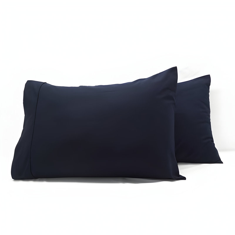 400TC Sateen Cotton Solid Pillowcases (Set Of 2), Navy Blue