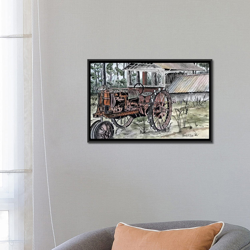« tracteur de ferme » non disponible sur toile, H 18 po x l 26 po x P 1,5 po, Toile avec cadre noir, Pas de tapis