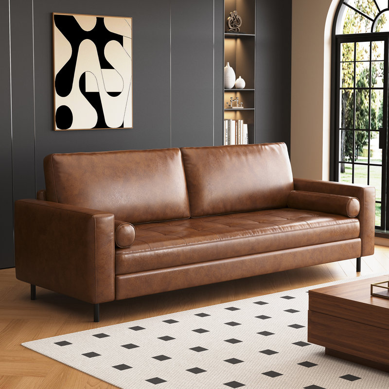 Canapé 80,31 po en cuir huilé de luxe, canapé rétro haut de gamme, structure robuste, sièges confortables