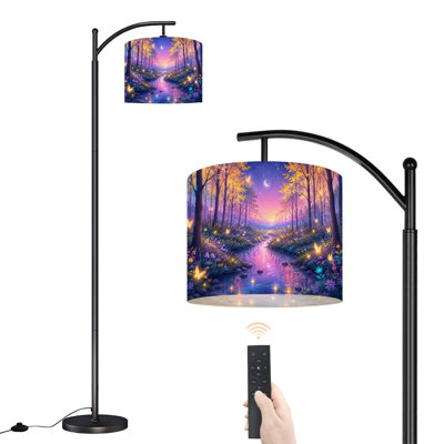 Lampe sur pied Arc Magical Forest Glow Butterflies Under Crescent Moon Starry Sky Tall