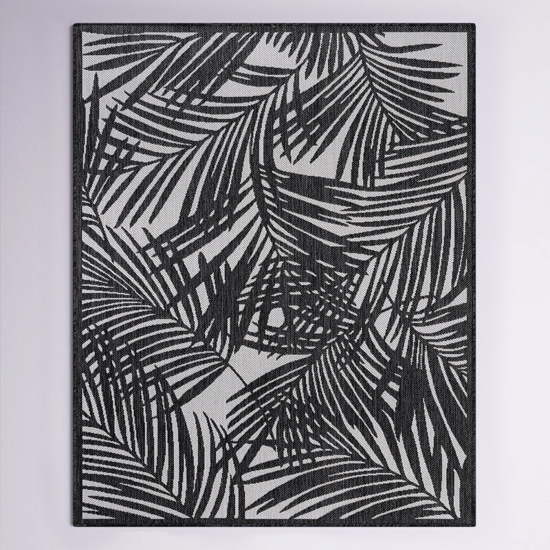 Anjalie Floral Machine Woven Polypropylene Indoor / Outdoor Area Rug in Black/Gray, Rectangle 7'10" x 10'