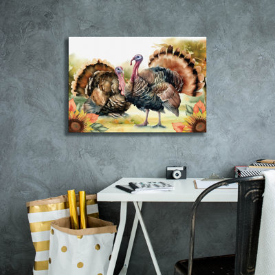  «Elegant Thanksgiving Turquie pair» par Nicole DeCamp, art mural sur toile, 26 po x 18 po