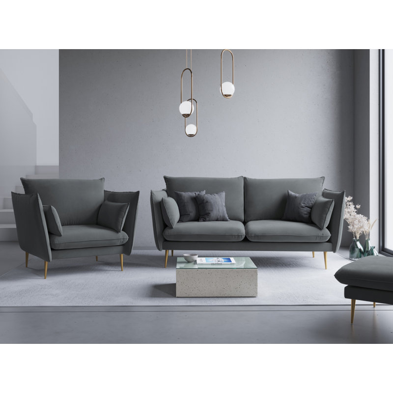 Adoraim 4 Seater Polyester Sofa, Gold, Dark Grey, 198Cm 