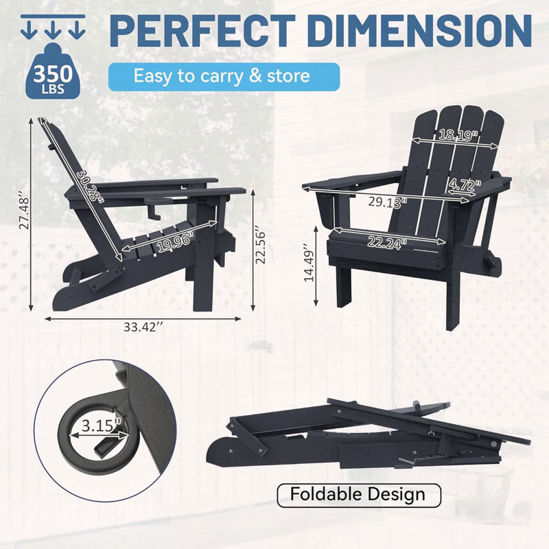 Ensemble de 2 chaises Adirondack en PEHD pliables - porte-gobelets cachés, finition grain de bois et assemblage rapide
