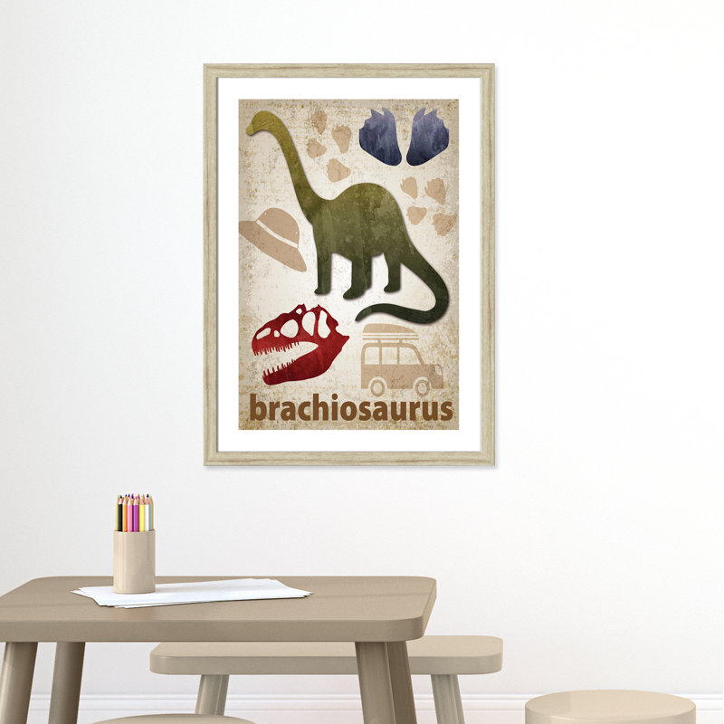 Adhésif décoratif dinosaures-03 ', H 36,5 po x l 26,5 po x P 0,625 po, Cadre plat beige