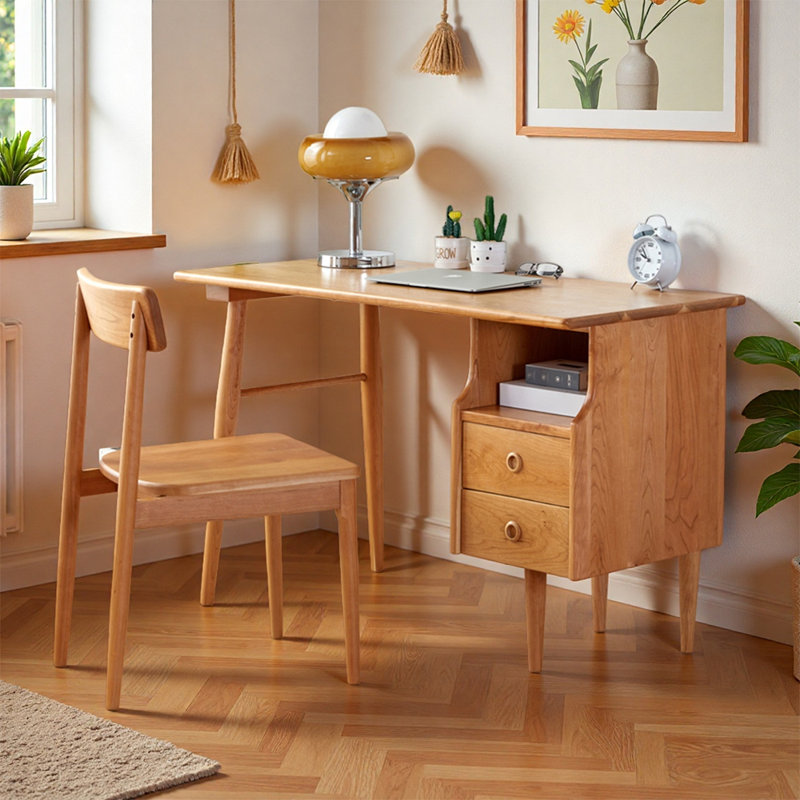 Bureau d'écriture rectangulaire moderne en bois de cerisier simple, H 29,52 po x l 55,11 po x P 22,04 po