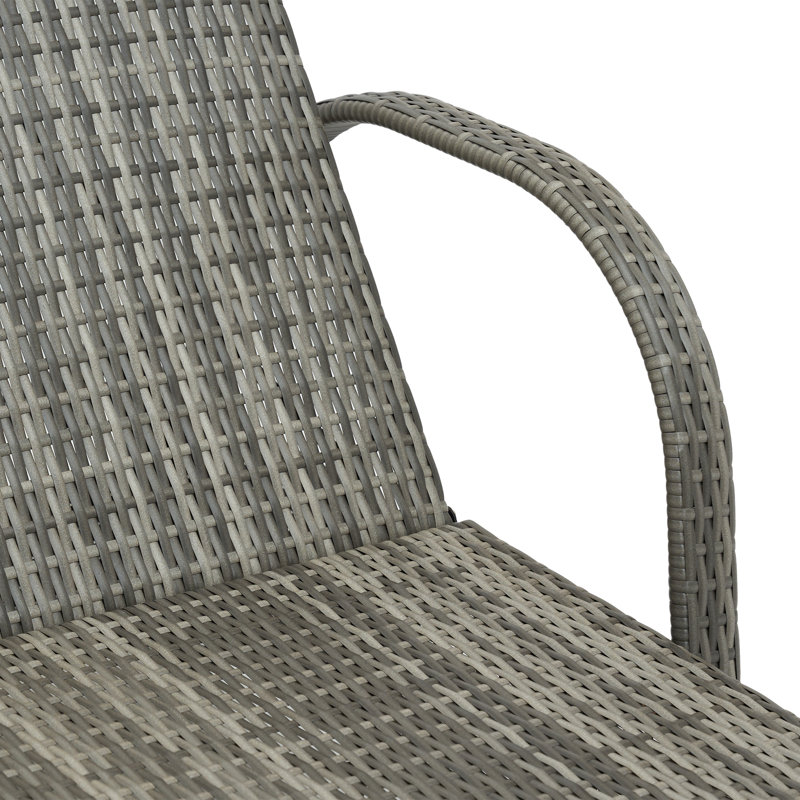 Outdoor Chaise Lounge, 5-Level Adjustable Backrest Rattan Pool Lounge Chair With Wheels, Cushion & Headrest, Gray, Mixed Gray