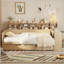 Lit de jour en bois avec tablettes de rangement, lit gigogne et bureau-1404215305-1404215318