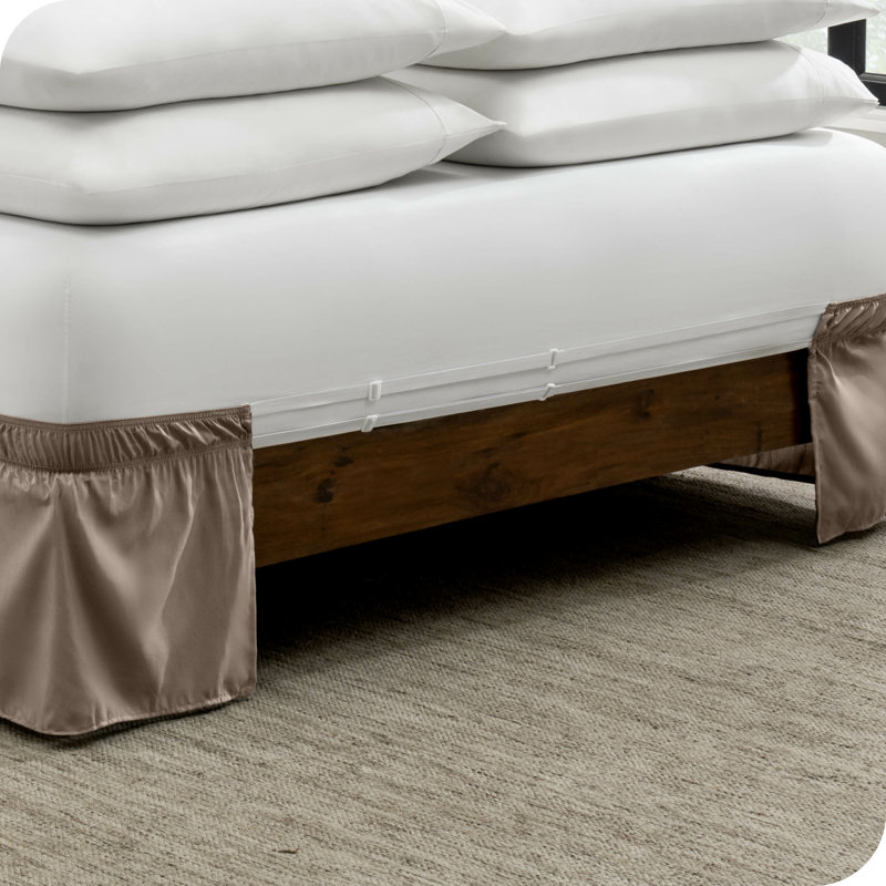 Full Taupe Polyester Ruffled Wrap Around Bed Skirt