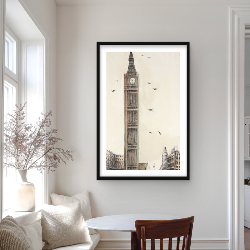 Big Ben in London - Reproduction encadrée mat pour la décoration intérieure, Noir