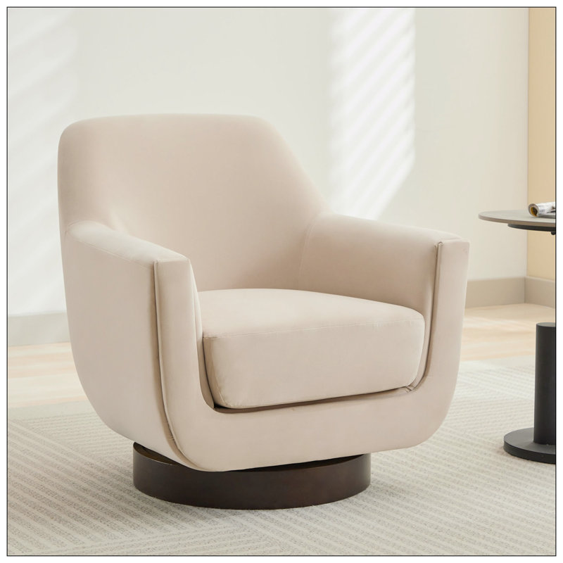 Fauteuil demi-tonneau pivotant de 30,90 po Mercersville, Velours beige