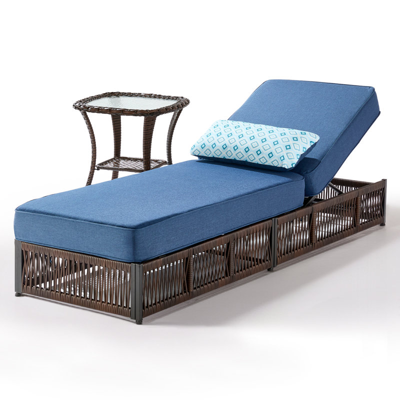 Clybourn Outdoor Poolside Adjustable Wicker Chaise Lounge Chair With Side Table, Blue