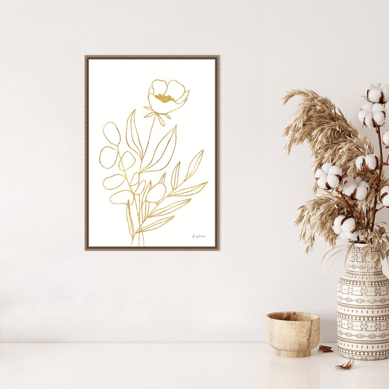 «Rooted Florals IV Gold», reproduction encadrée sur toile par Becky Thorns, H 23 po x l 16 po x P 2 po