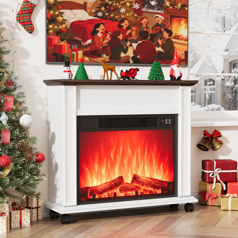 Electric Fireplace with 23 Inch Mantel, Farmhouse Electric Fireplaces TV Stand, White