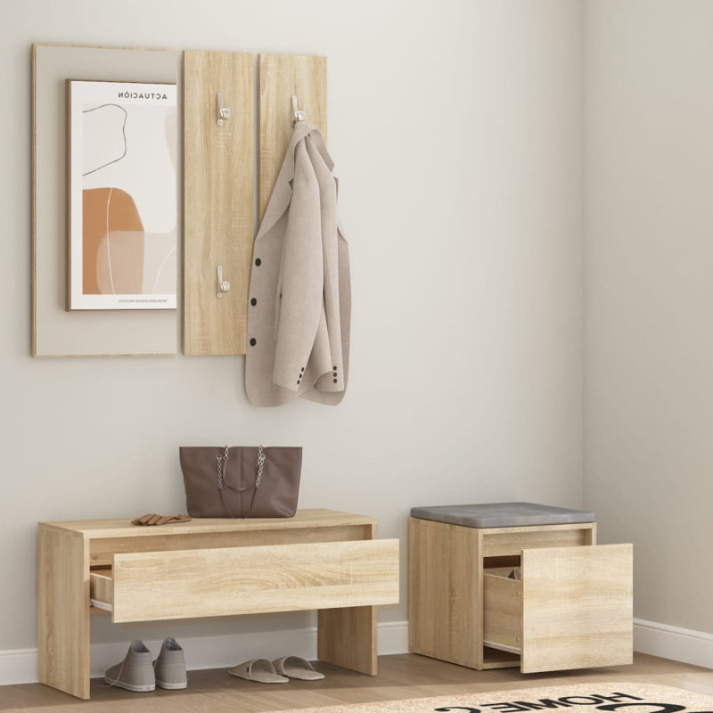 Jojuan vidaXL Hallway Furniture Set Engineered Wood, Sonoma Oak