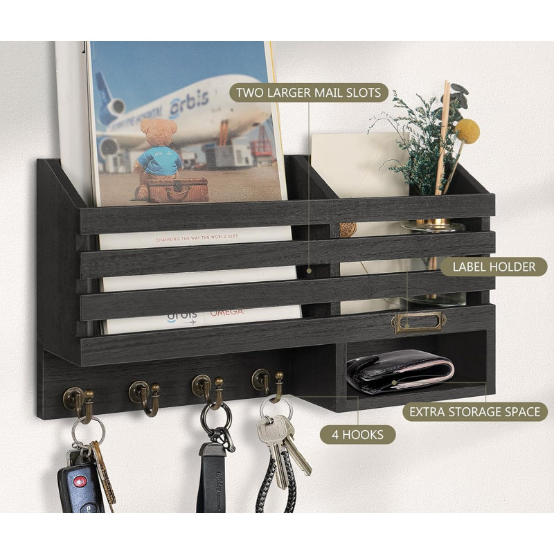 The Easy Mounted Key Rack and Mail Organizer with Store Shelf and Four Sturdy Keys Hooks Decor