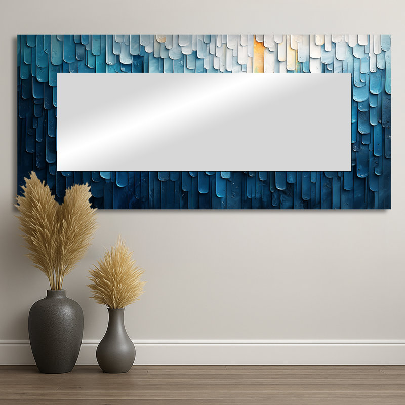 «Drip Paint of Blue Cubic Matrix II» - art mural miroir, imprimé sur métal, 28 po x 60 po
