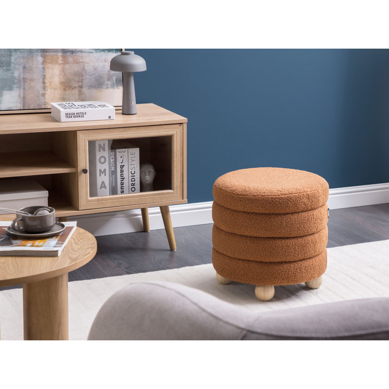 CHILLY 42cm Wide Round Pouf Ottoman, Brown