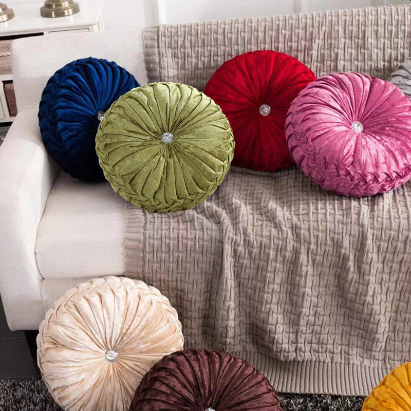 Velvet Round Decorative Pillow for Couch Decor 15-Inch (Set of 2), Saga Green