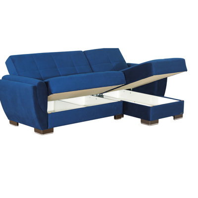 Blue Microfiber 3 - Seat Convertible Chaise Lounge With Storage, Click Clack System For Sleeper Mode, 1000 Lbs Load Bearing Capacity, 80.3” X 68.8” Sleeping Size, Thick Cushions, Metal Coils Lounge,