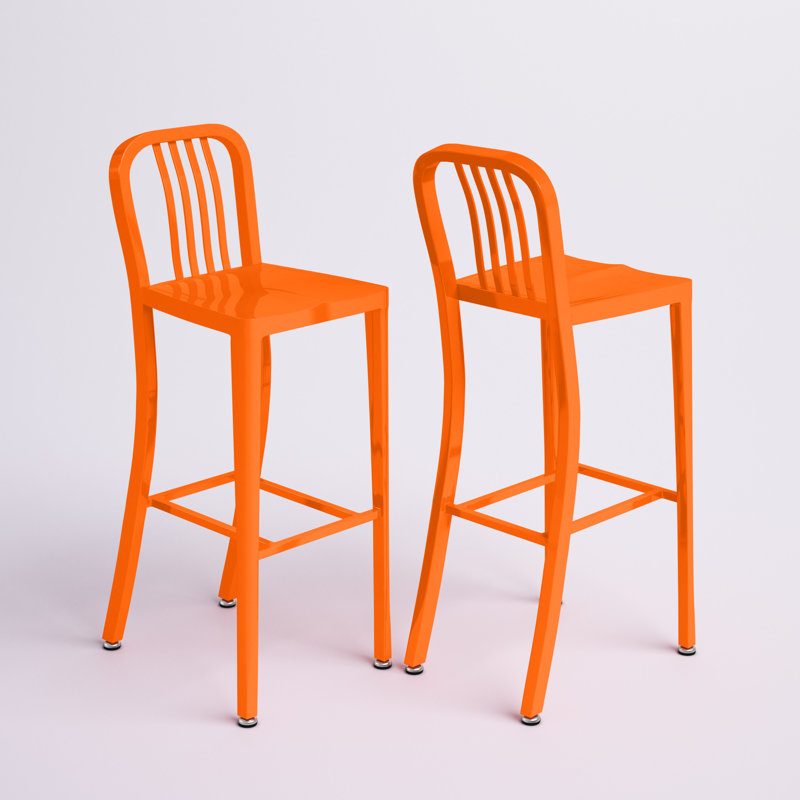 Indoor/Outdoor Commercial Grade Metal Modern Barstools (Set of 2) by Flash Furniture, Orange, Bar Stool (30" Seat Height)