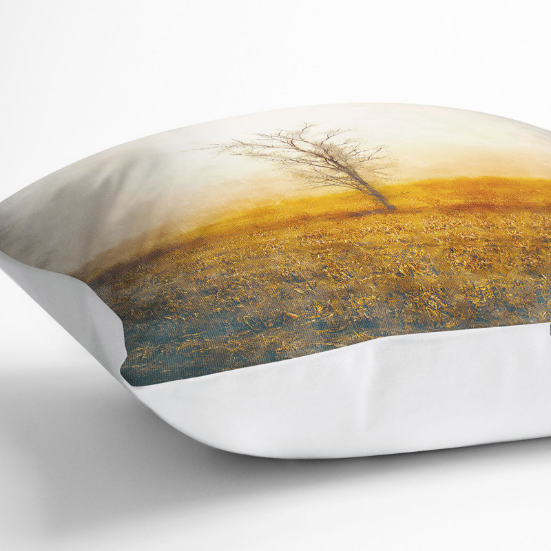Summer Tree Painting Cushion with Filling, 40cm H x 40cm W x 15cm D, White