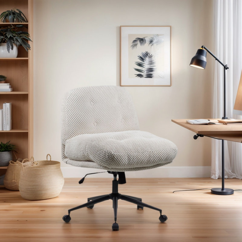 White Office Chair With Casters And Cross-Leg Design, Adjustable Swivel, Wide And Thickened Seat Cushion, Suitable For Home Offices And Dressing Tables.
