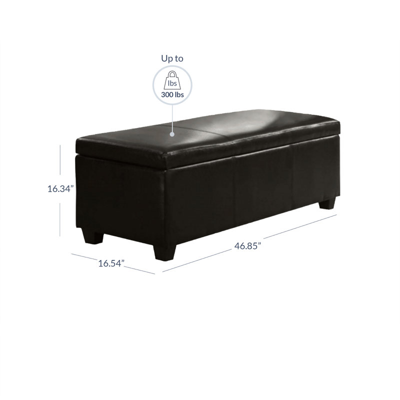 Aiyahna 46.85" Wide Rectangle Upholstered Storage Ottoman, Brown Faux Leather