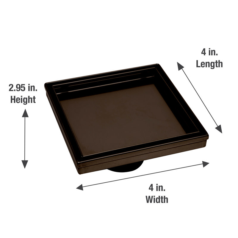 Drain de douche carré 4 po avec grille à carreaux, Noir mat