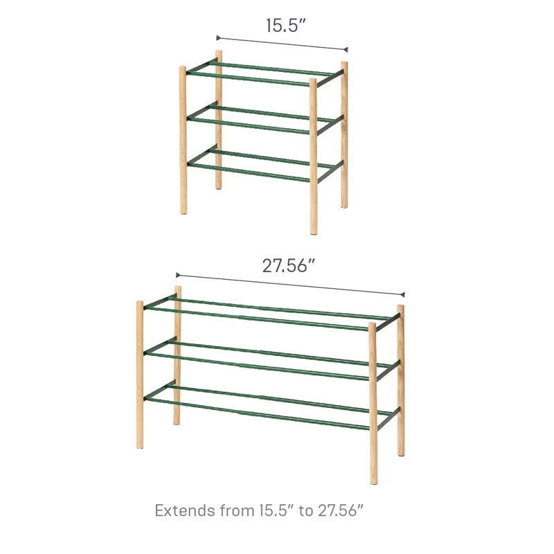 Yamazaki Home Expandable 3-Tiered Space Saving Shoe Rack, Steel,  Holds 12 to 16 Shoes, Green