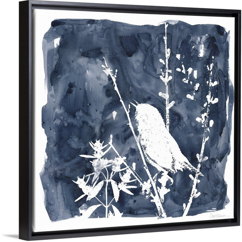 Indigo Bird II - reproduction d'art sur toile, Cadre flottant noir, H 31,7 po x l 31,7 po x P 1,75 po