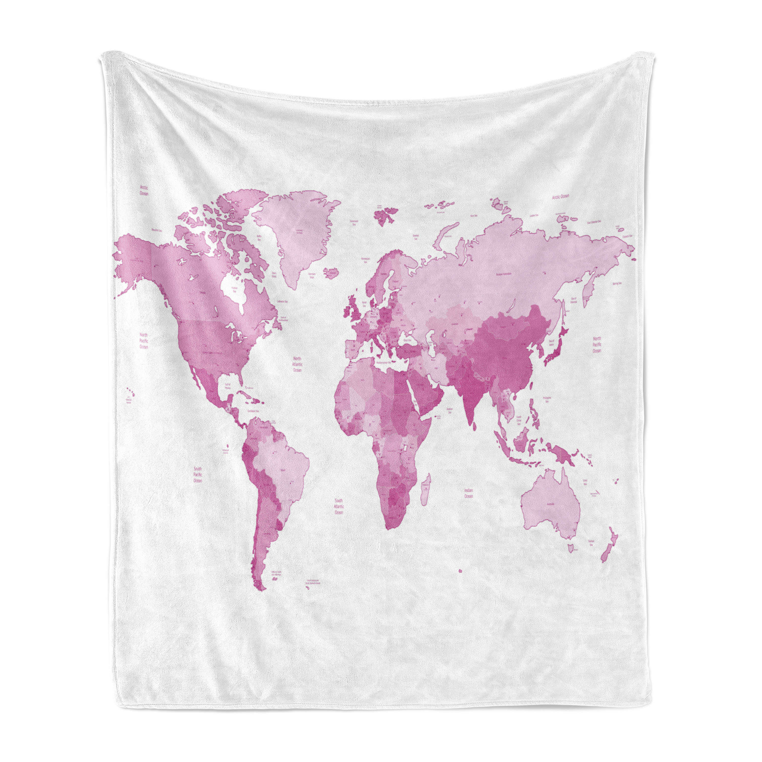Ambesonne Pale Pink Fleece Throw Blanket World Map Continents White ...