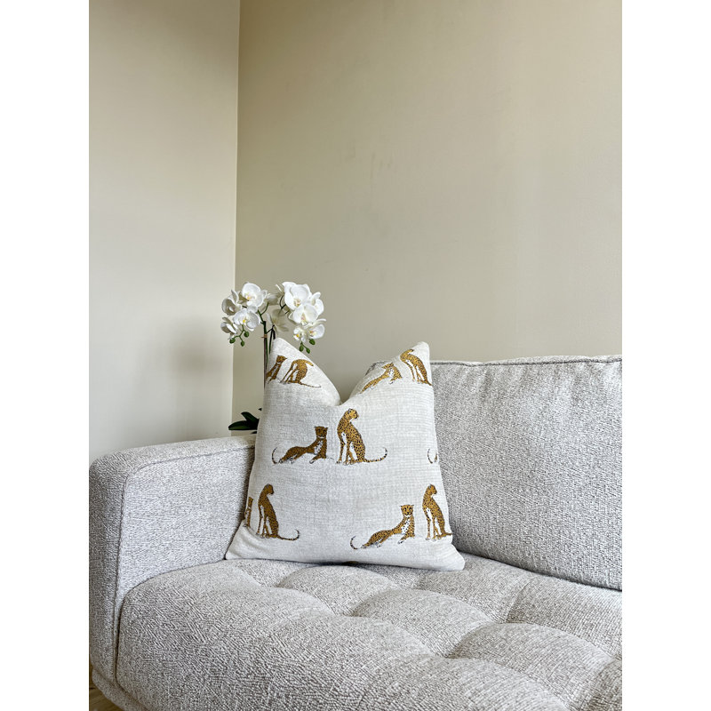  Housse de coussin brodée en chenille guépard brodé, H 20 po x l 20 po, Crème