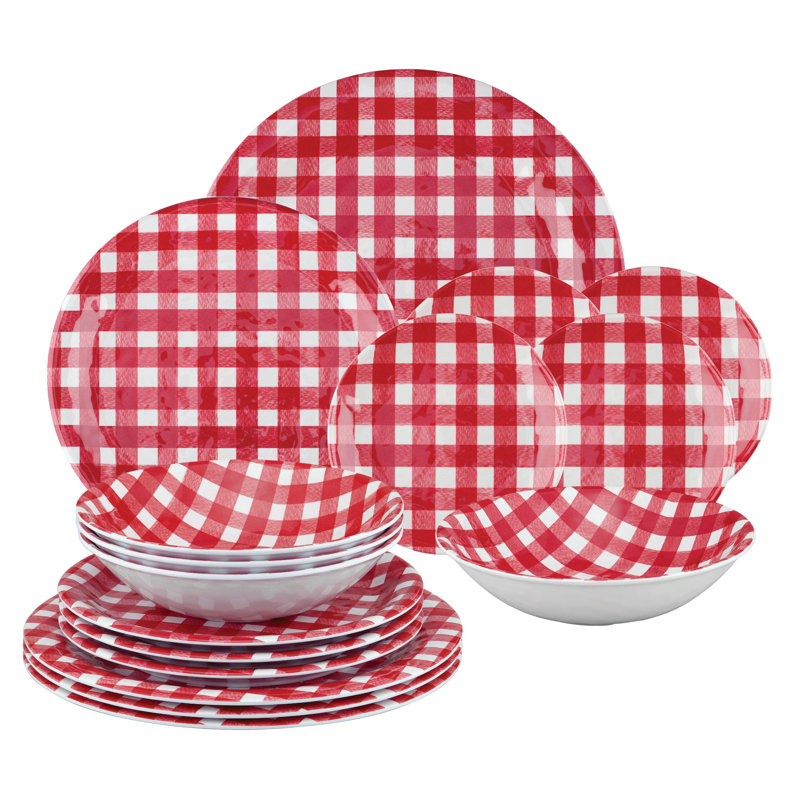 Albertina Melamine Dinnerware Set 16 Piece - Service for 4, Red