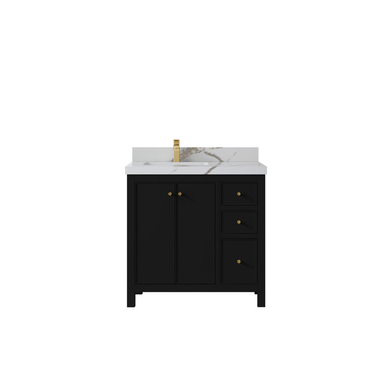 Meuble-lavabo simple 36 po avec plateau Chicago, Or Calacatta