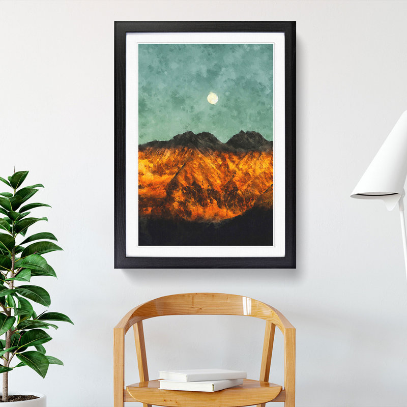The Moon Above the Mountains - Picture Frame Graphic Art, 36cm H x 27cm W x 2cm D, Black Framed