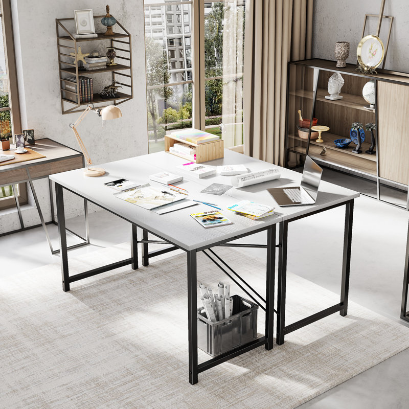 55 Inch Metal Base Writing Desk, 29.69" H x 55" W x 19.69" D, White