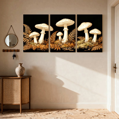 Scénario et paysages urbains, champignon, fougère, forêt, automne, art naturel, ensemble de 3 impressions sur toile