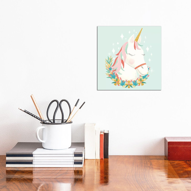 Unicorns And Flowers I by Noonday Design - Wrapped Canvas Gallery-Wrapped Canvas Giclée, 30.48 cm H x 30.48 cm W
