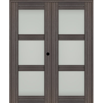Double porte pré-montée intérieure en bois manufacturé et en verre givré Palladio 3 Lite
