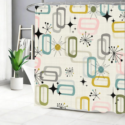 Mid Century Atomic Geometric Shower Curtain Modern Loft Bathroom 72x72 in Multicolor