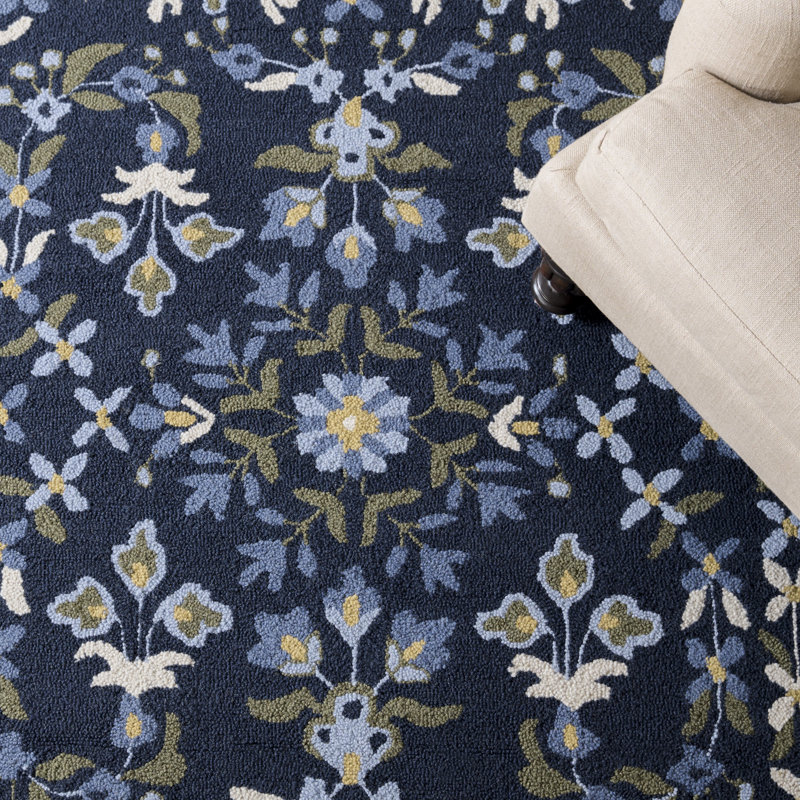 Martha Stewart Hand Tufted Wool, Cotton Floral Outdoor Rug, Rectangle 9' x 12'