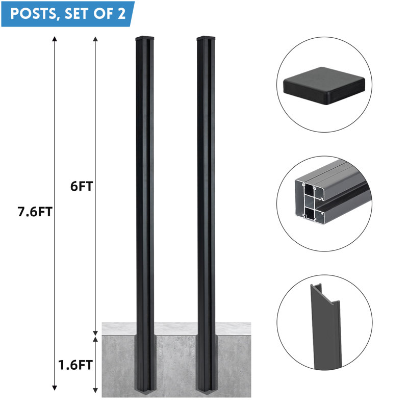 Poteau de clôture en aluminium 7,6 pi H - ensemble de 2 (1,6 pi dans le sol, Groud 6 pi)