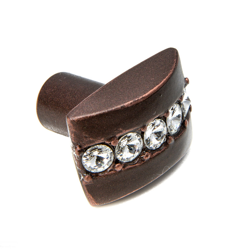 Caché rectangle knob with center of 5 rivoli Swarovski Aurore Boreale Crystalsin Antique Brass, Oil Rubbed Bronze