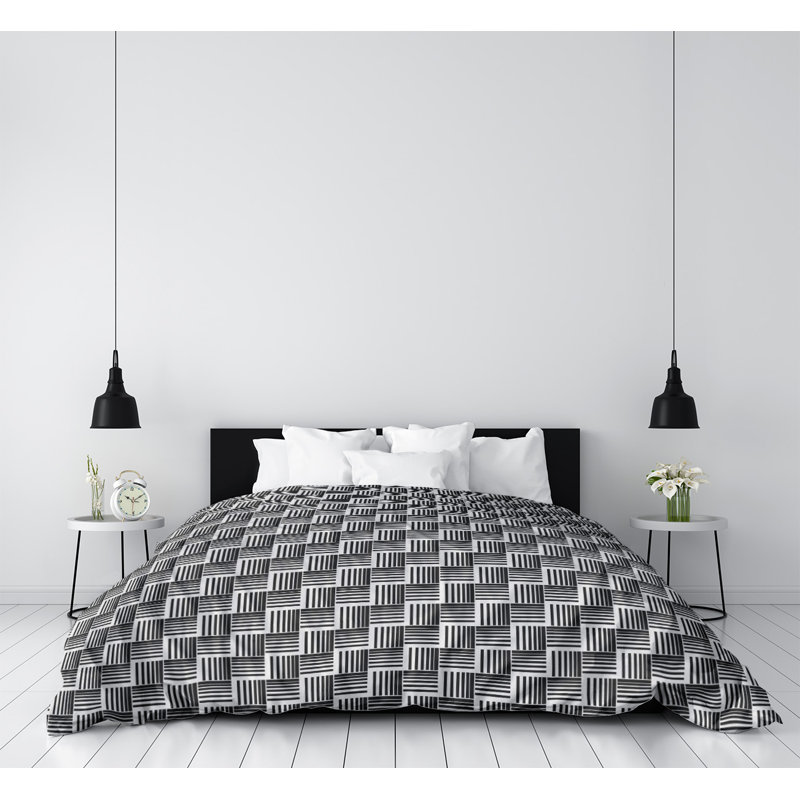 Housse de couette simple à rayures baskettressées, Housse de couette pour lit simple, Noir clair, Microfibre