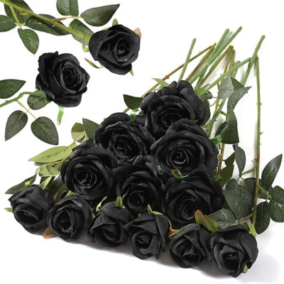 12 pièces de roses artificielles avec bouquet de roses réalistes avec une longue tige pour le mariage à la maison Hôtel Bureau Table de fête Décoration de centre de table (sans vase)